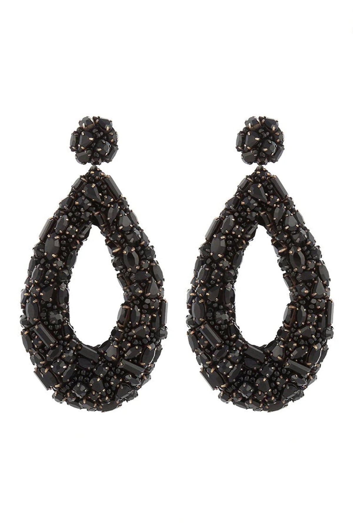 Black Swarovski Crystal & Glass Beaded Dangler Earrings
