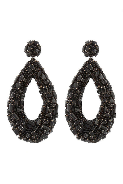 Black Swarovski Crystal & Glass Beaded Dangler Earrings
