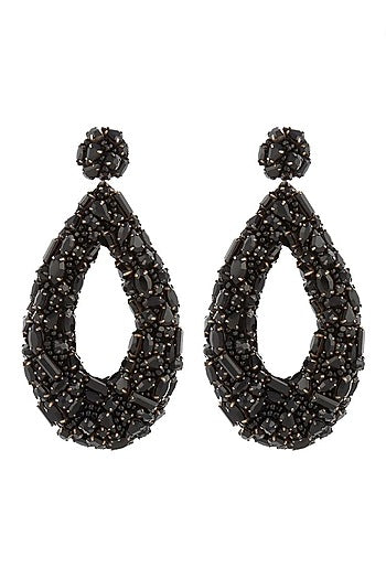 Black Swarovski Crystal & Glass Beaded Dangler Earrings