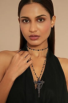Gunmetal Glass Beaded & Nylon Thread Necklace