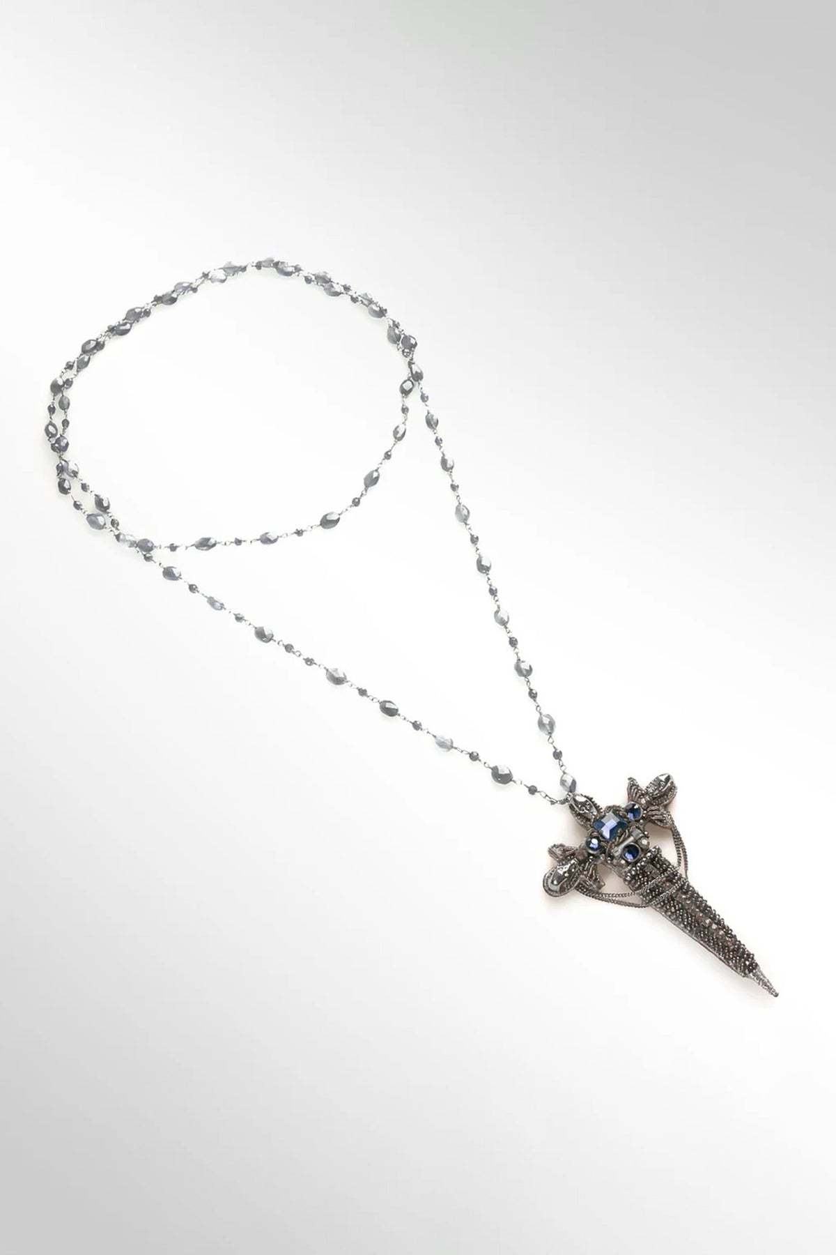 Gunmetal Glass Beaded & Nylon Thread Necklace