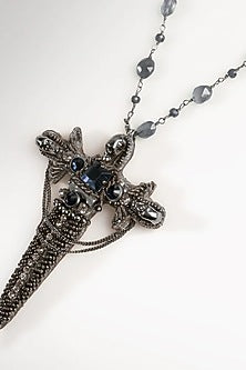 Gunmetal Glass Beaded & Nylon Thread Necklace