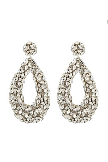 Silver Glass Stone & Beaded Dangler Earrings