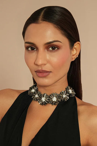 Gunmetal Glass Beaded Necklace