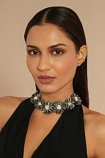 Gunmetal Glass Beaded Necklace