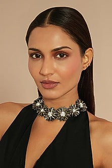 Gunmetal Glass Beaded Necklace