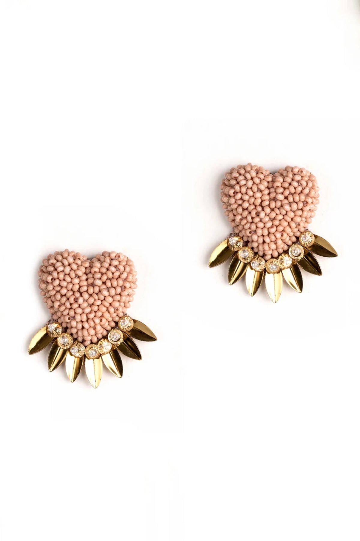 Pink Glass Stone & Sequins Stud Earrings