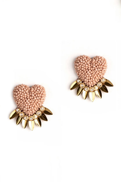 Pink Glass Stone & Sequins Stud Earrings