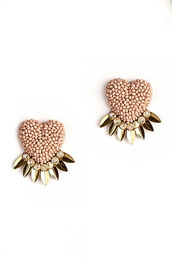 Pink Glass Stone & Sequins Stud Earrings