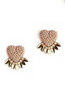 Pink Glass Stone & Sequins Stud Earrings