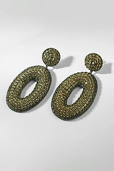 Gunmetal Glass Stone & Glass Beaded Dangler Earrings