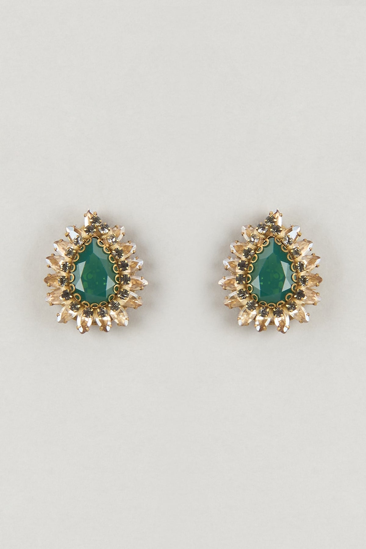 Gold Finish Green Stone Stud Earrings