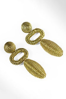 Green Metallic Thread Dangler Earrings