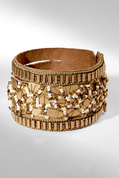 Bronze Glass Beaded & Brass Chain Bracelet