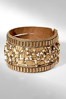Bronze Glass Beaded & Brass Chain Bracelet