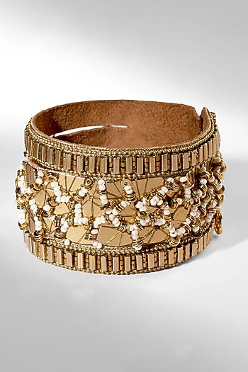 Bronze Glass Beaded & Brass Chain Bracelet