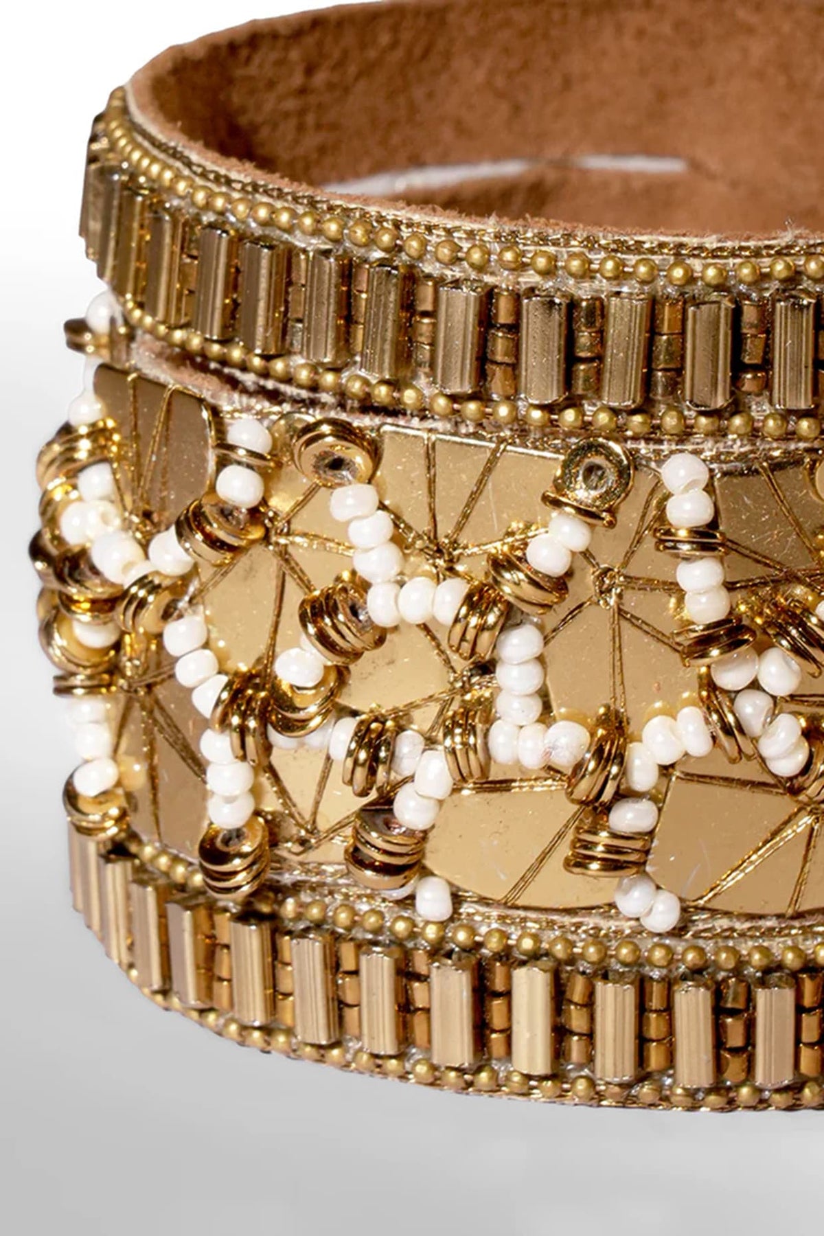 Bronze Glass Beaded & Brass Chain Bracelet