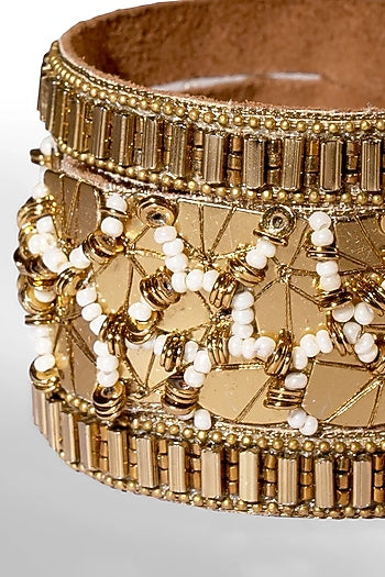 Bronze Glass Beaded & Brass Chain Bracelet