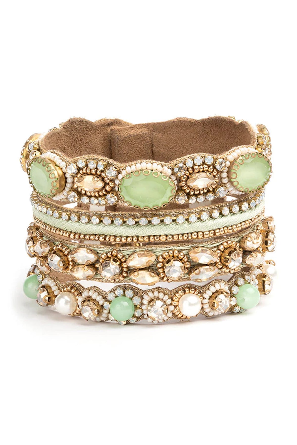 Bronze Glass Beaded & Glass Stone Bracelet