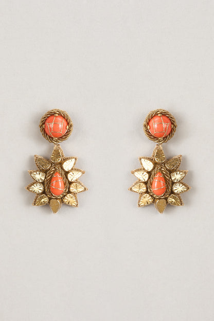Gold Finish Peach Stone Dangler Earrings