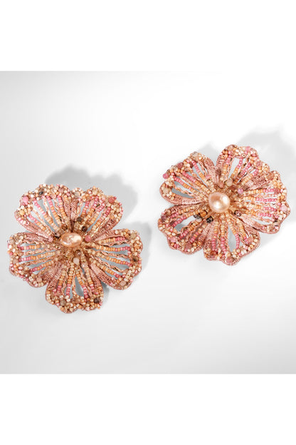 Dusty Pink Glass Beaded Stud Earrings