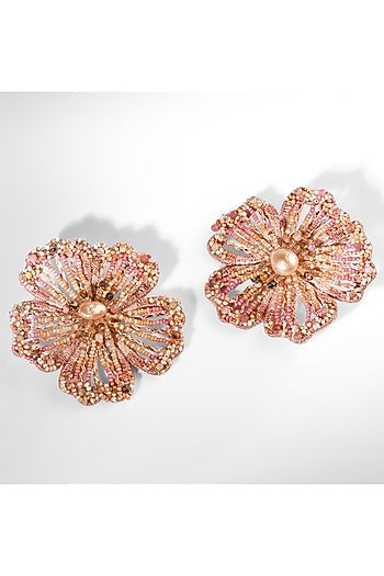 Dusty Pink Glass Beaded Stud Earrings