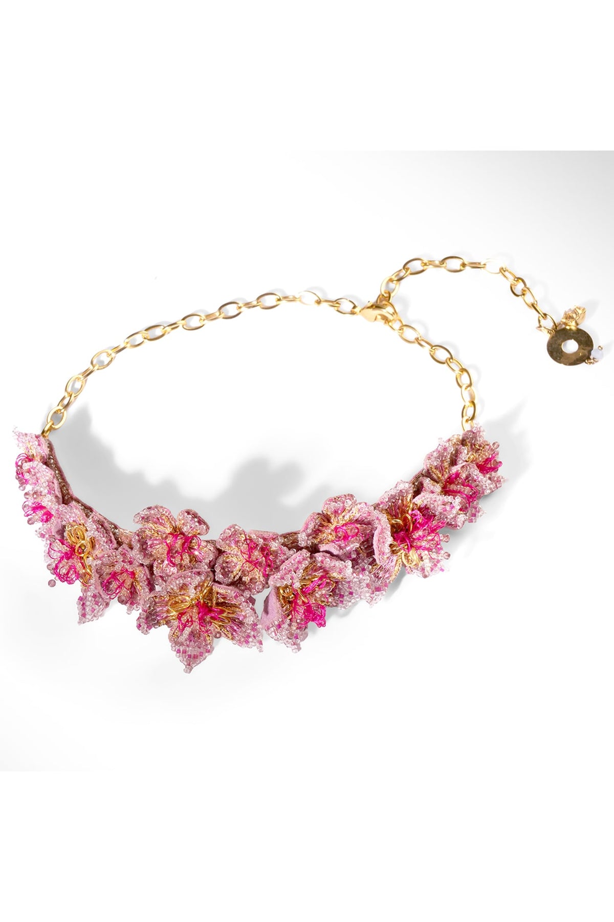 Fuchsia Nylon Thread & Glass Beaded Necklace
