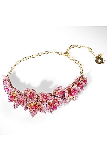 Fuchsia Nylon Thread & Glass Beaded Necklace