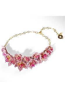 Fuchsia Nylon Thread & Glass Beaded Necklace