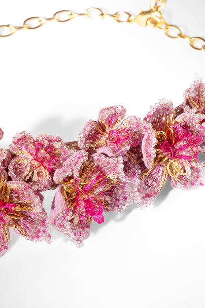 Fuchsia Nylon Thread & Glass Beaded Necklace