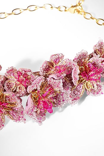 Fuchsia Nylon Thread & Glass Beaded Necklace