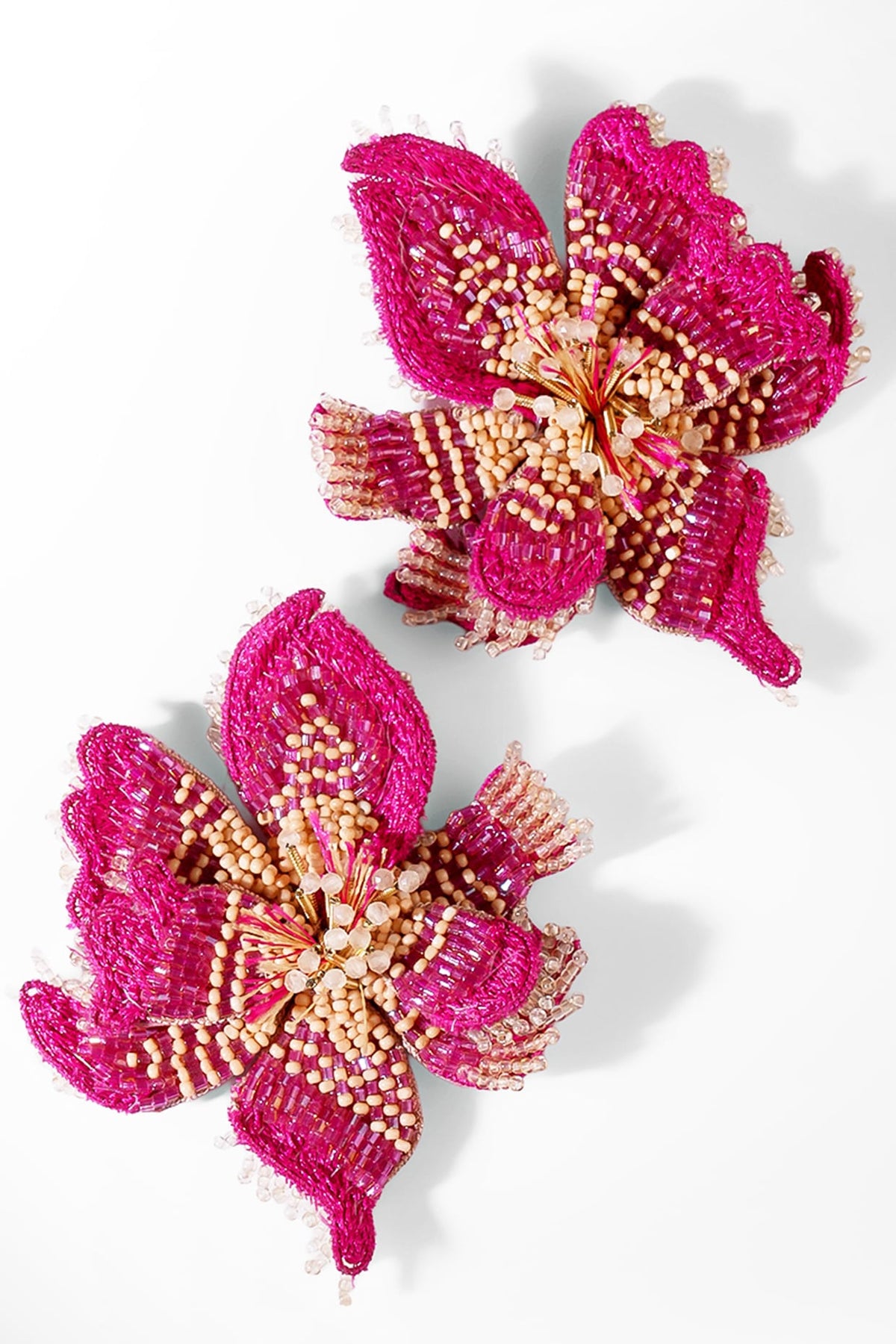 Fuchsia Glass Beaded Stud Earrings