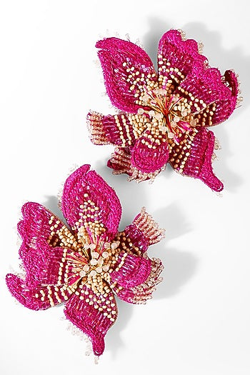 Fuchsia Glass Beaded Stud Earrings