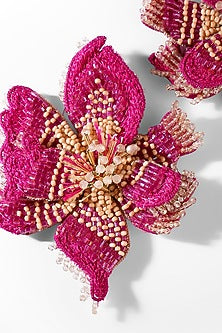 Fuchsia Glass Beaded Stud Earrings