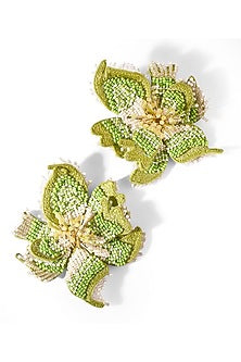 Green Glass Beaded Stud Earrings
