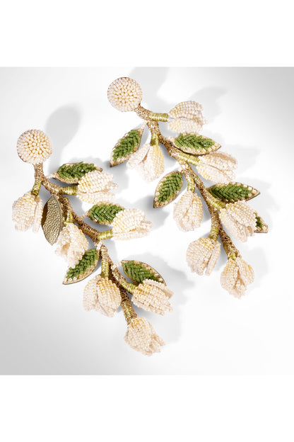 Ivory Glass Beaded & Cotton Thread Earrings