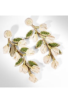 Ivory Glass Beaded & Cotton Thread Earrings