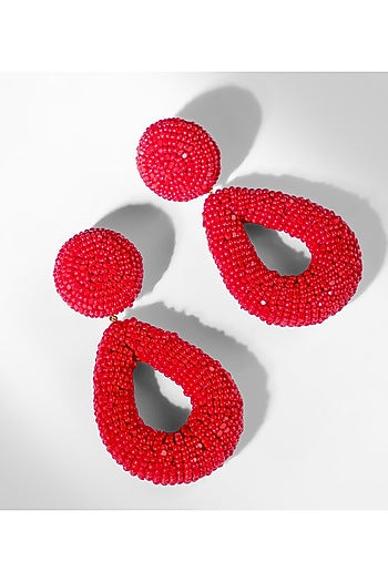 Red Glass Beaded Dangler Earrings