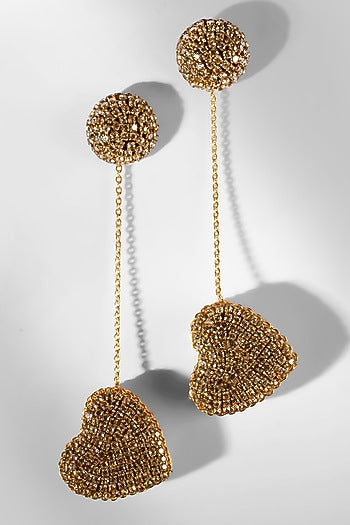 Gold Glass Crystal & Nylon Thread Dangler Earrings