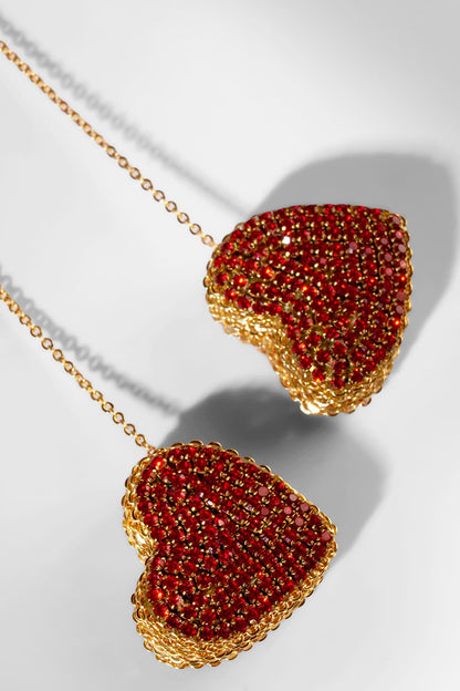 Red Glass Crystal & Nylon Thread Dangler Earrings