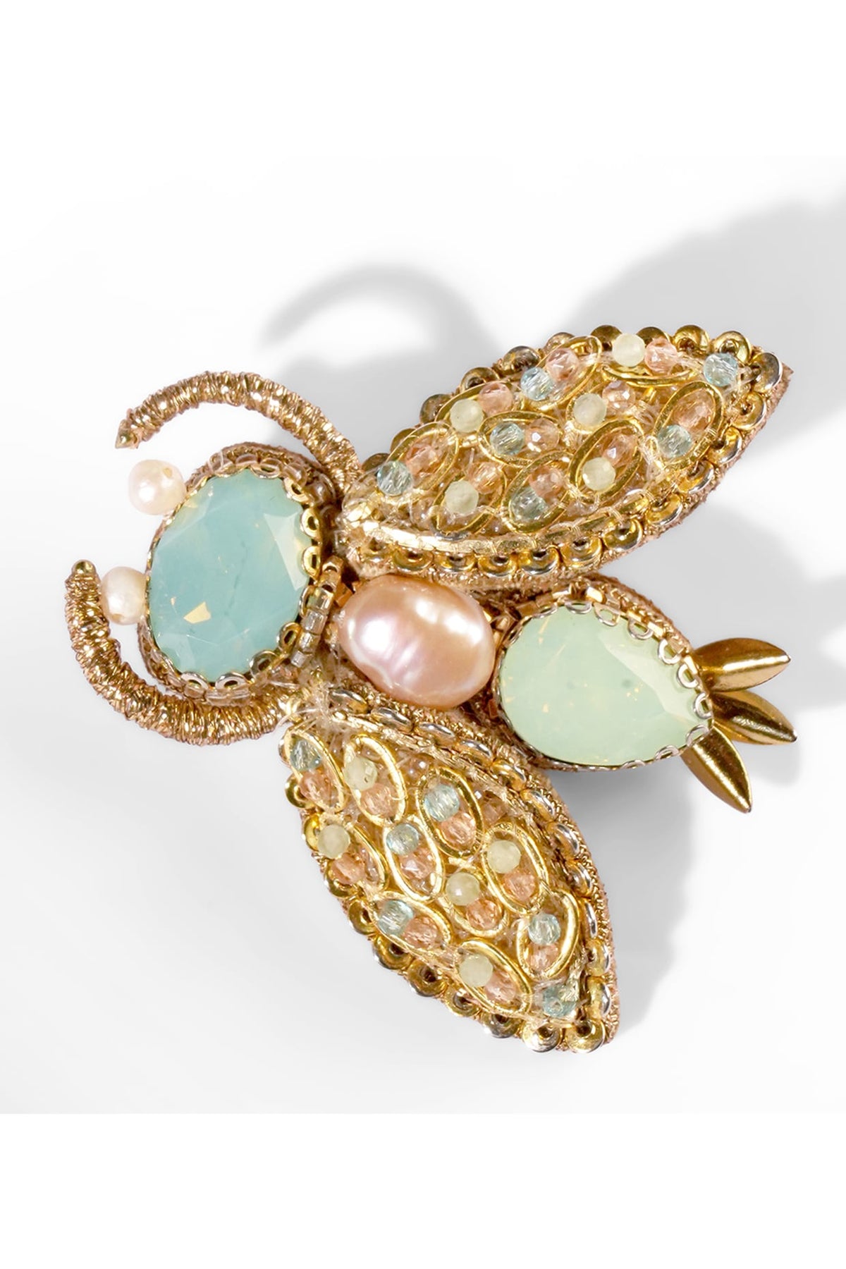 Gold Glass Crystal & Nylon Thread Beetle Brooch