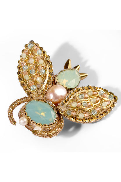 Gold Glass Crystal & Nylon Thread Beetle Brooch