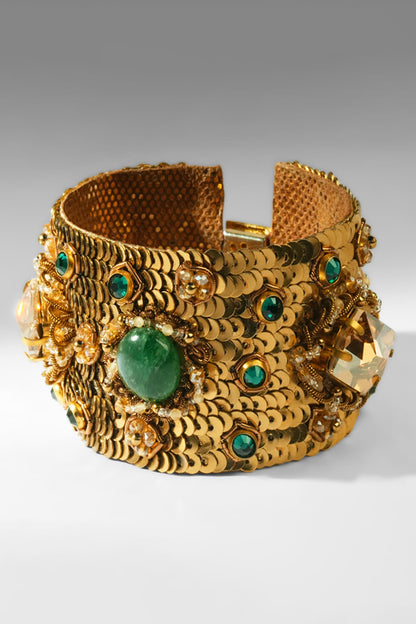 Gold Glass Beaded & Crystal Woven Bracelet