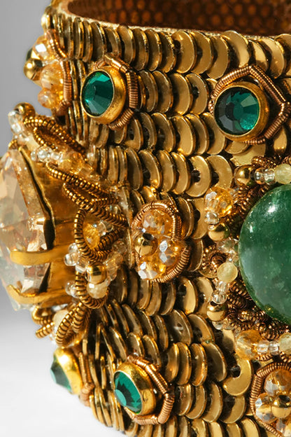 Gold Glass Beaded & Crystal Woven Bracelet