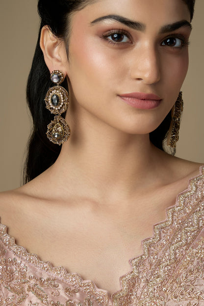 Two-Tone Finish Gunmetal Stone Dangler Earrings