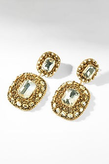 Gold Glass Beaded & Crystal Woven Dangler Earrings