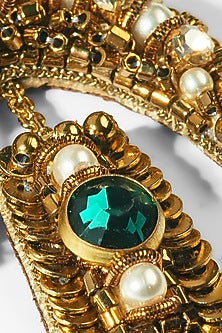 Gold Glass Beaded & Crystal Woven Dangler Earrings