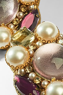 Gold Glass Beaded & Crystal Woven Stud Earrings