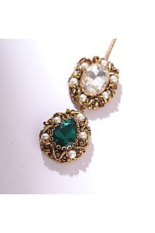 Green Glass Beaded & Glass Crystal Maangtikka