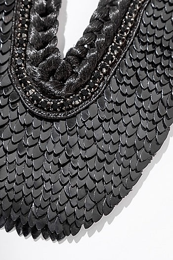 Black Glass Beaded & Hand Embroidered Bib Necklace